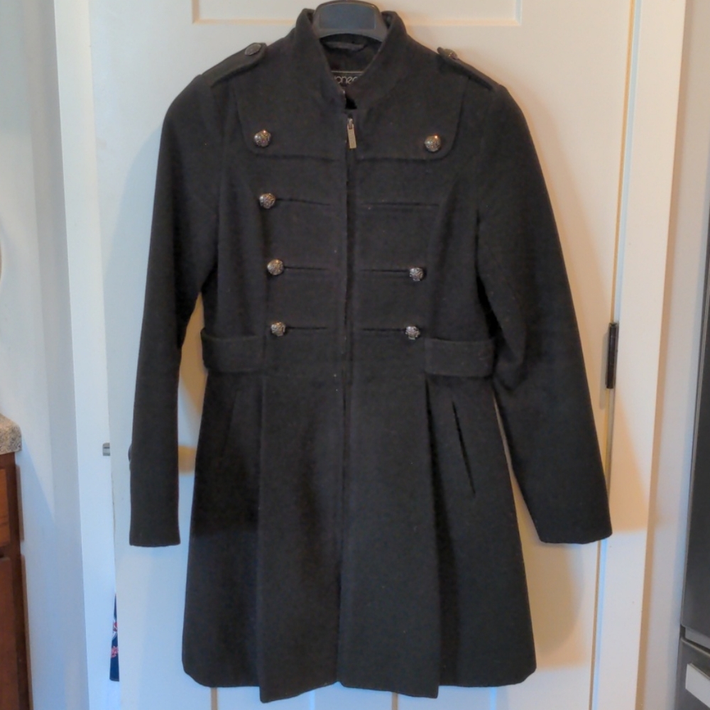 Black Military Jacket Winter Coat Zipper Faux Belt